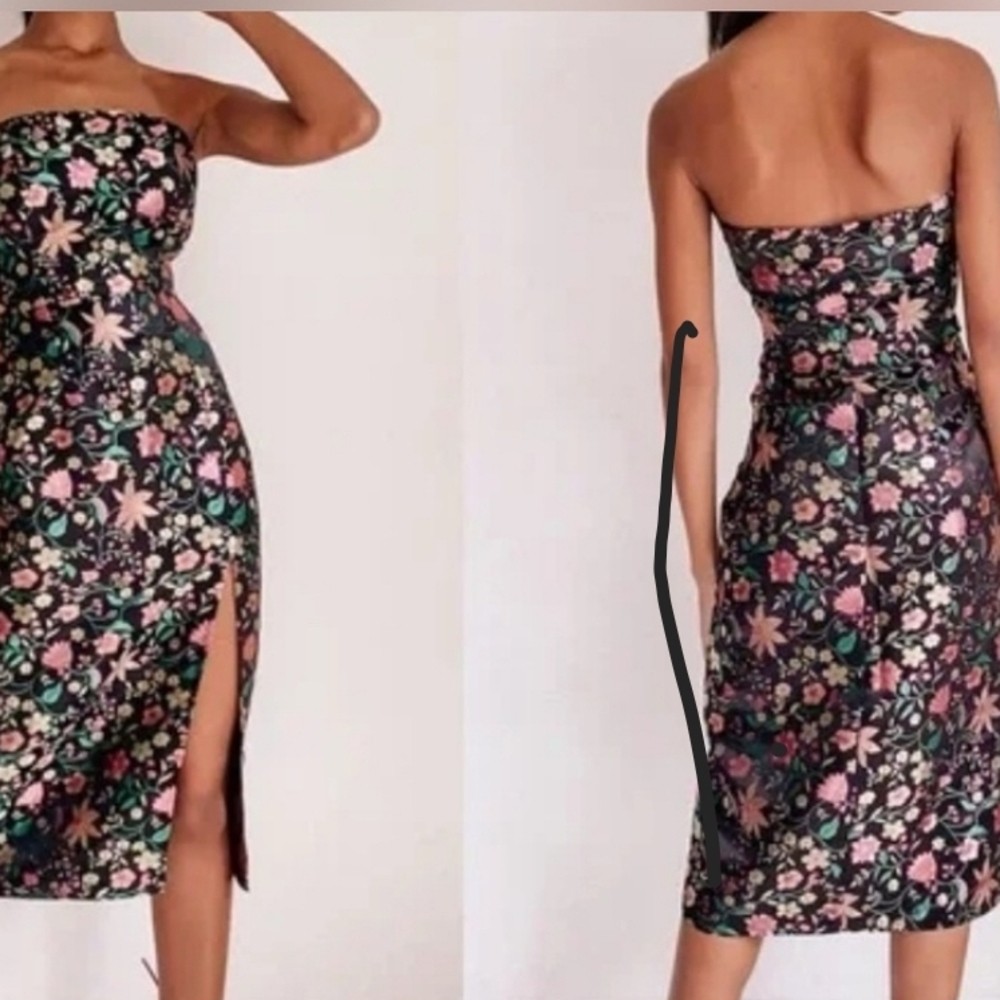 Lulus Make A Move Black Satin Floral Strapless Dress Size M